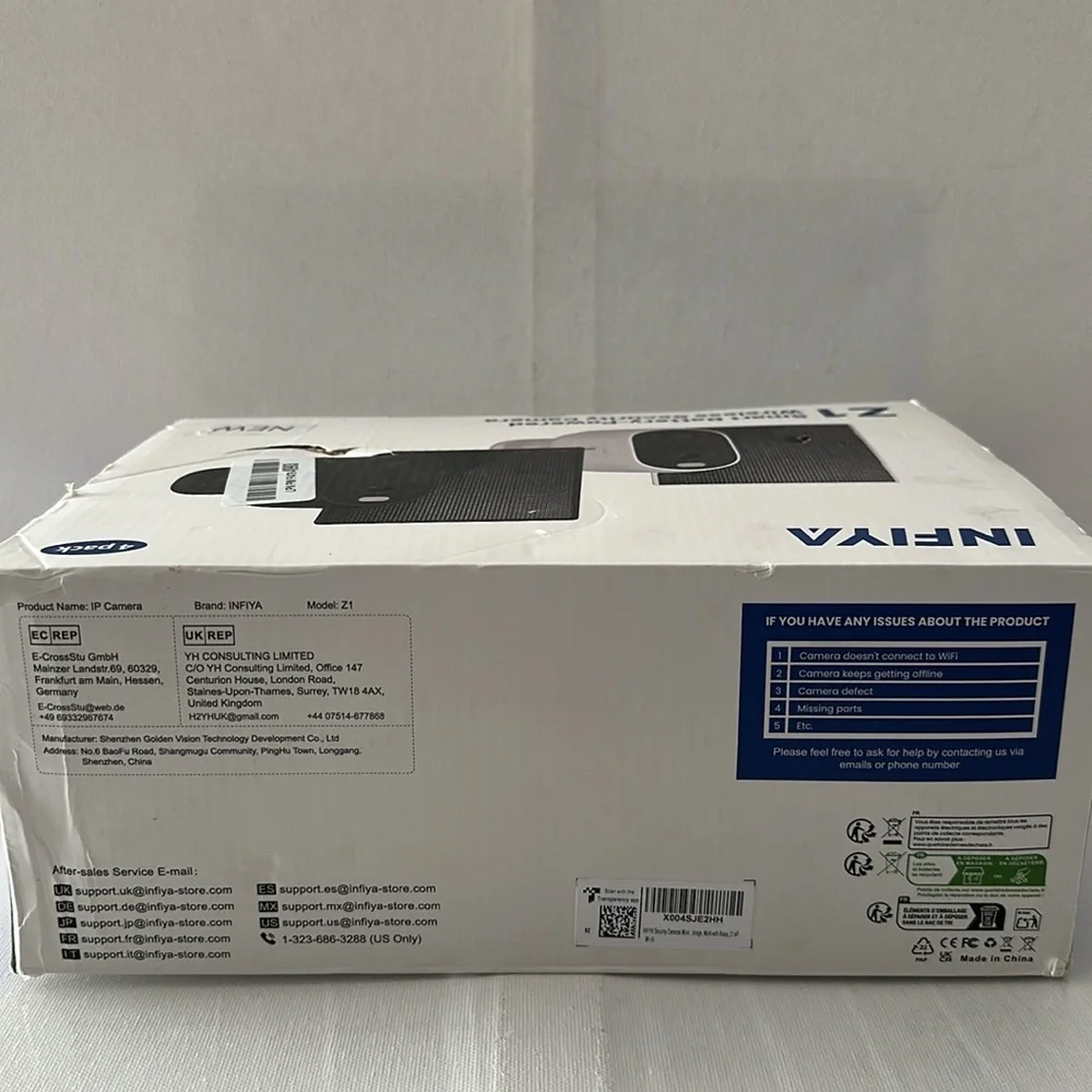 New in Box INFIYA (4) Pack Smart Battery-Powered Wireless Security Cameras.